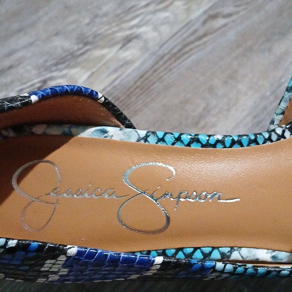Jessica Simpson blue black white snakeskin print heels Sz 8 NWOB - Picture 8 of 8